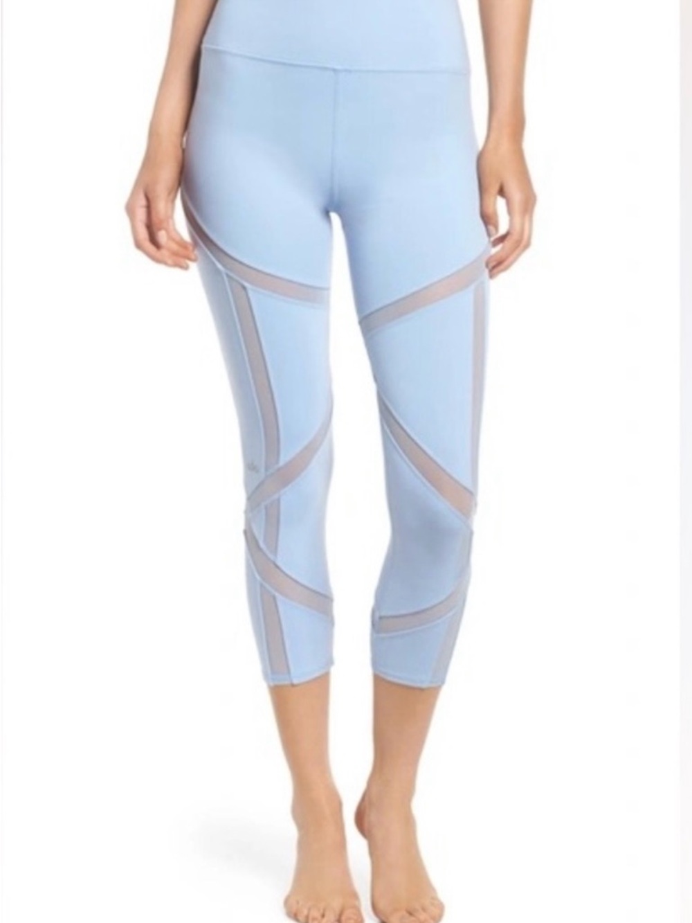 ALO Yoga Light Blue Capri Leggings with Sheer Mesh Panels High Waist Size XS